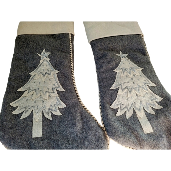 Balsam & Fir Christmas Stockings Gray and Ivory Farmhouse Style CountrySet of 2 - Picture 4 of 5